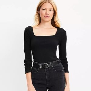 Loft Black Square Neck Ribbed Longsleeve Top Size M NWT